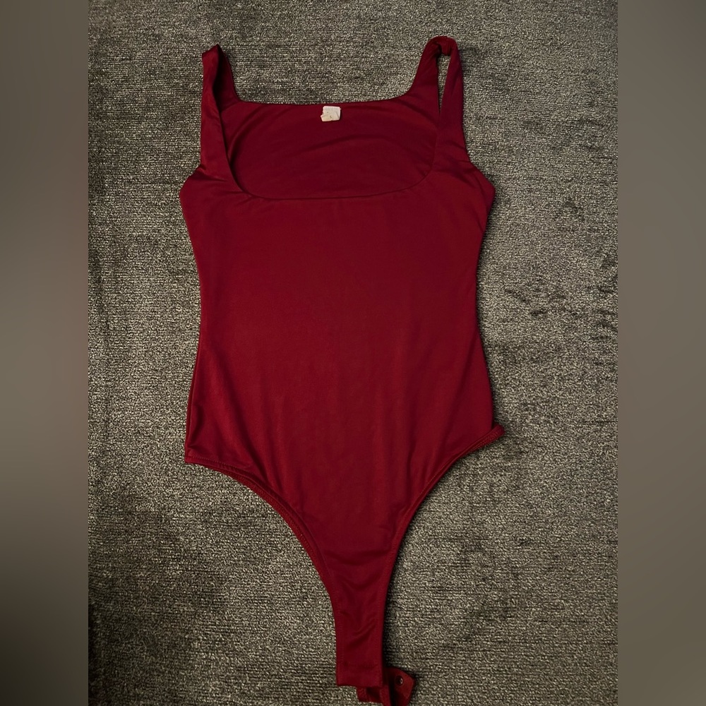 Red Square Neck Bodysuit